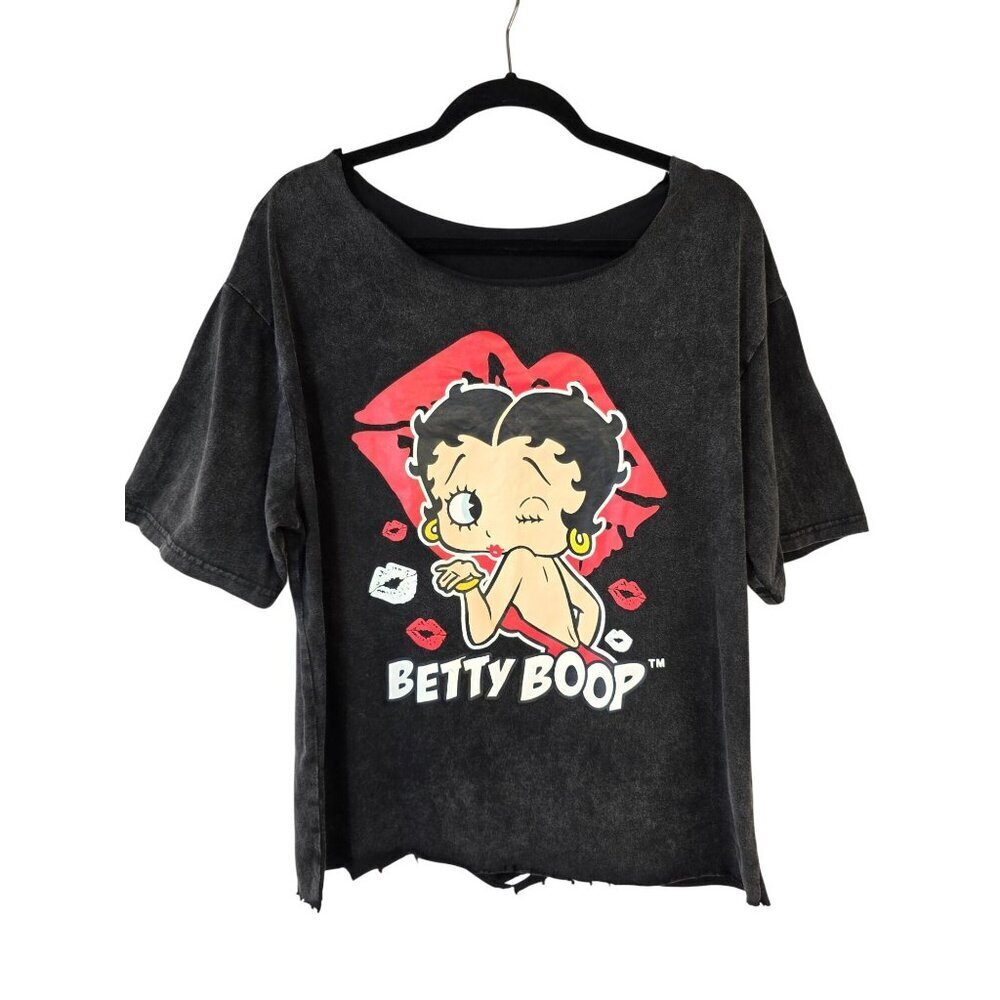 Betty Boop Distress Graphic T Shirt Unisex M/L Black 100% Cotton Short Slv Y2K